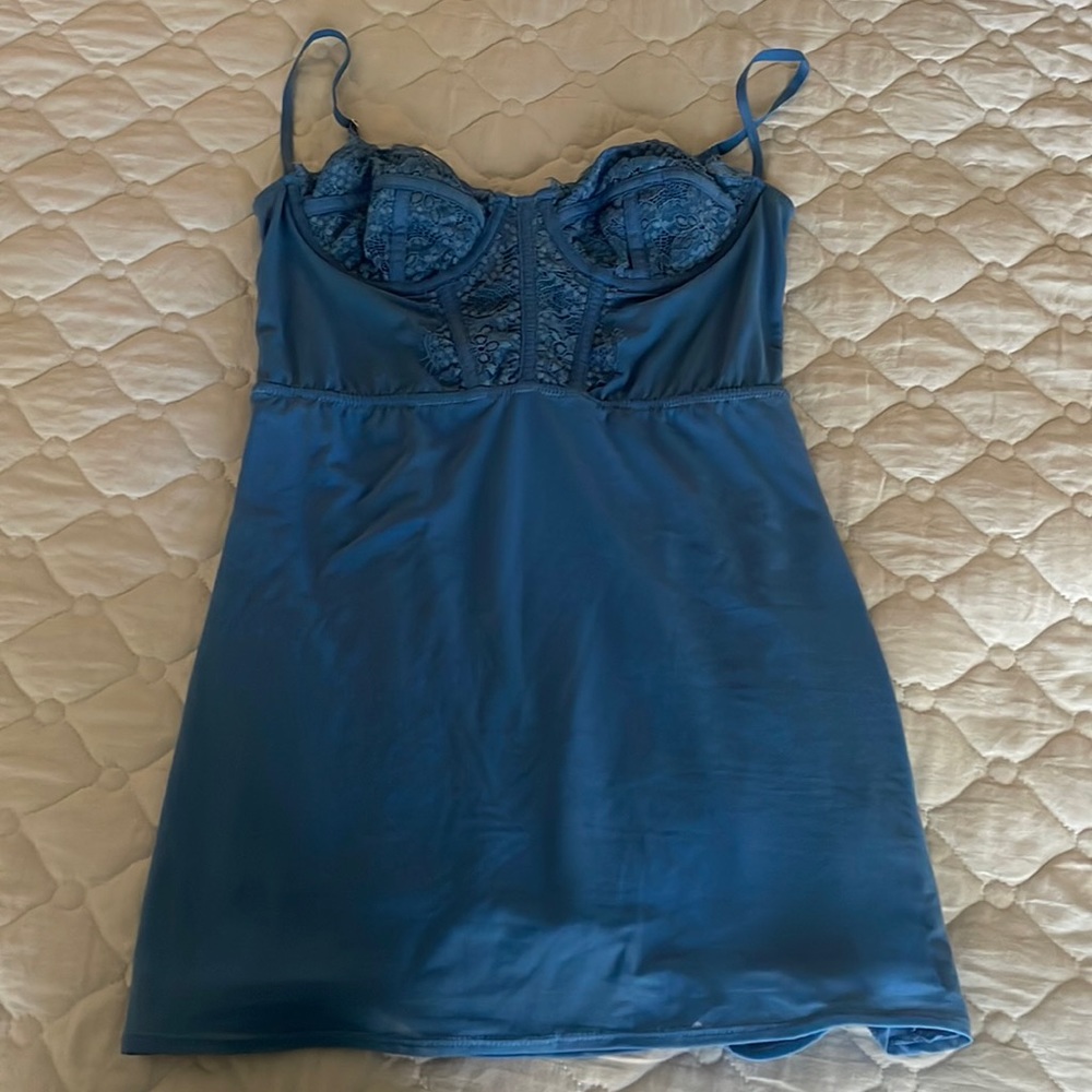 NWT URBAN OUTFITTERS Blue Lace Bustier Brenna Mini Dress Women's Size M
